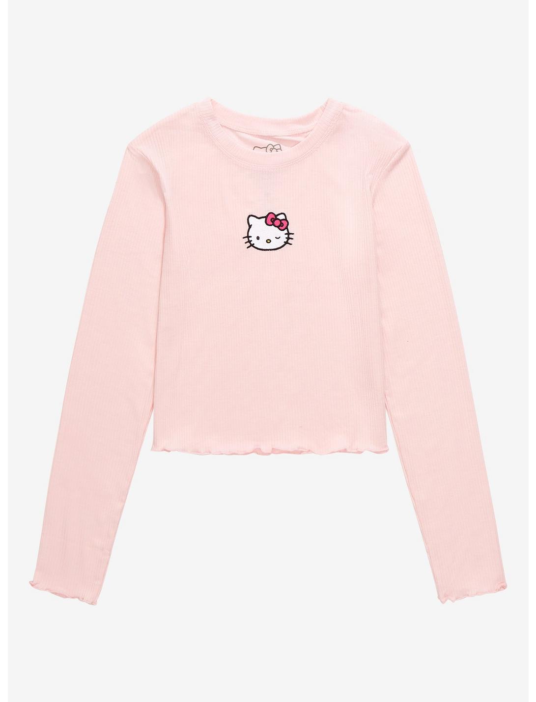 Sanrio Hello Kitty Winking Embroidered Women's Long Sleeve T-Shirt, LIGHT PINK, hi-res