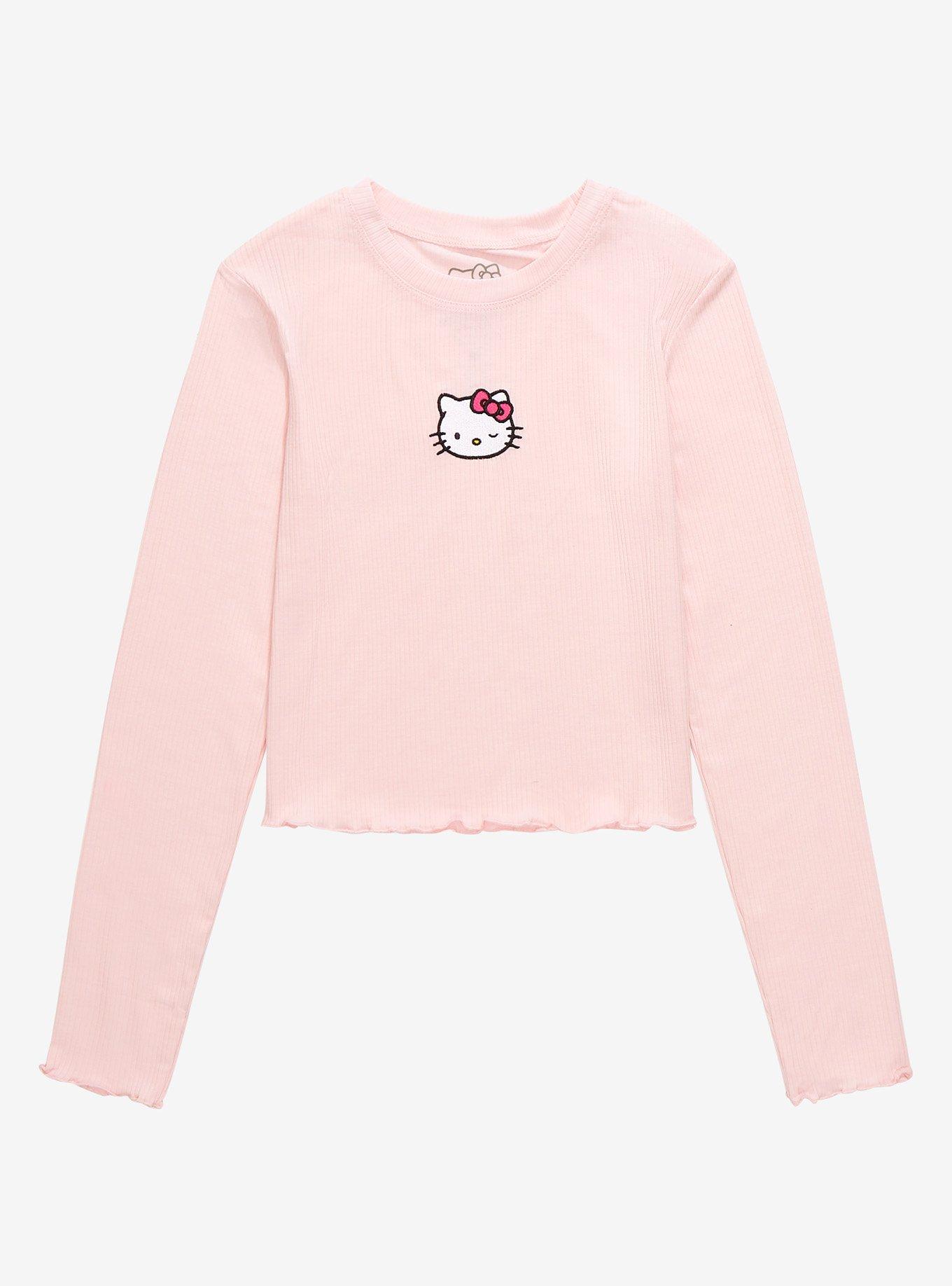 Sanrio Hello Kitty Winking Embroidered Women's Long Sleeve T-Shirt, LIGHT PINK, hi-res