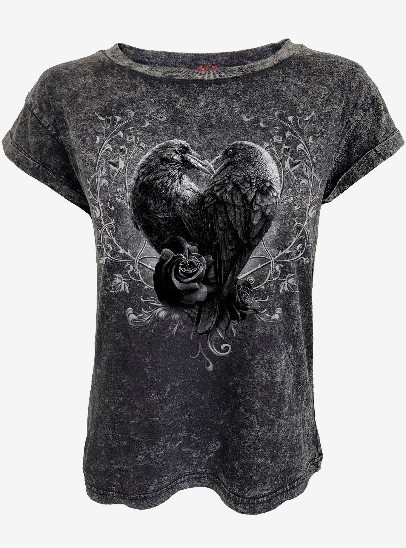 Raven Heart Acid Wash Turnup Sleeve T-Shirt, , hi-res