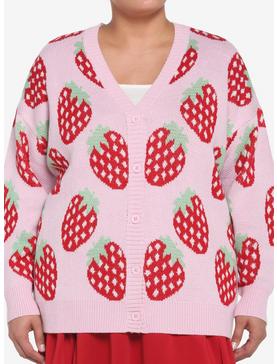 Pink Strawberry Button-Front Girls Cardigan Plus Size, , hi-res