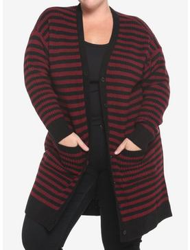 Black & Red Stripe Girls Cardigan Plus Size, , hi-res