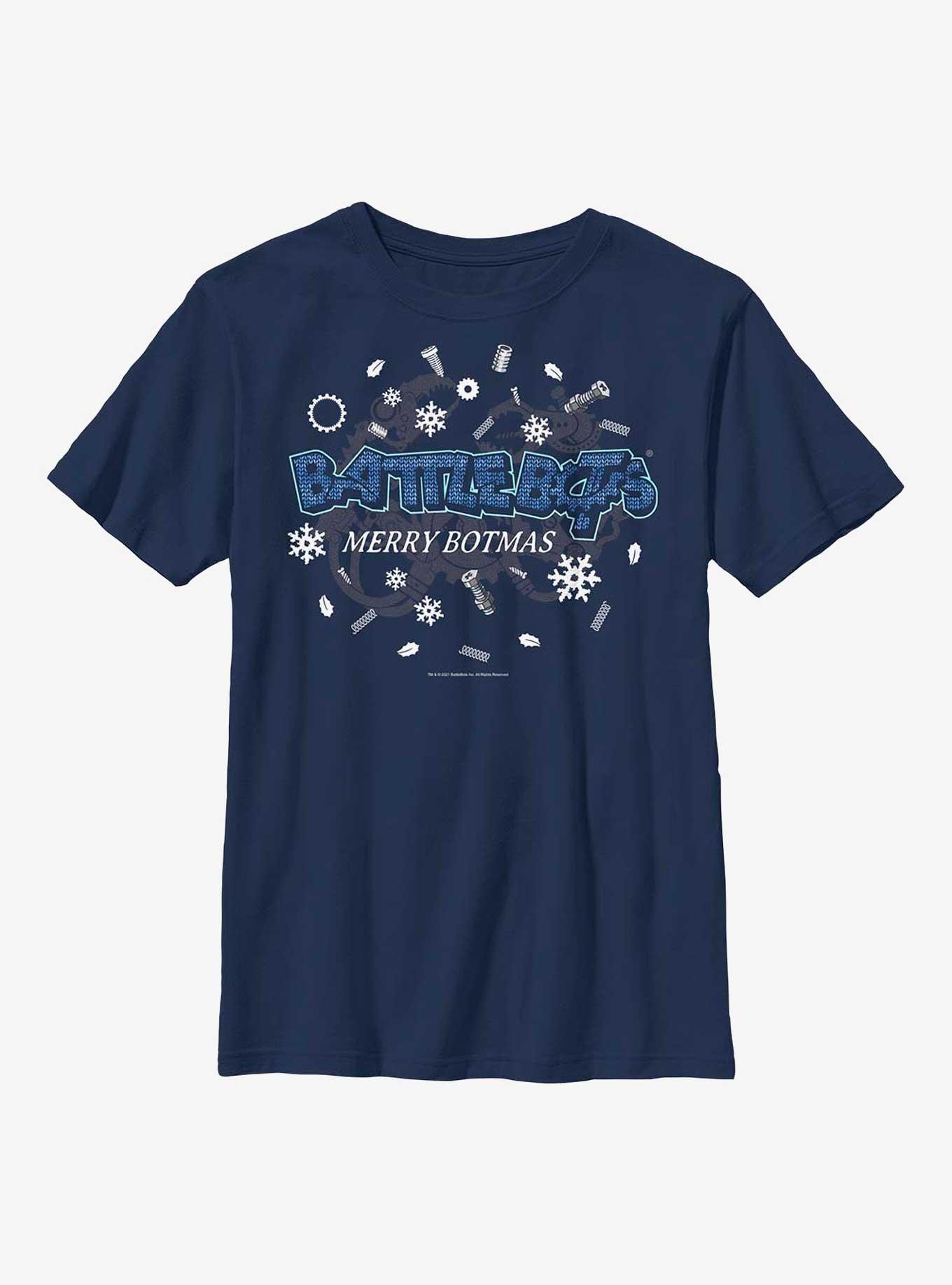 BattleBots Merry Botmas Youth T-Shirt, NAVY, hi-res