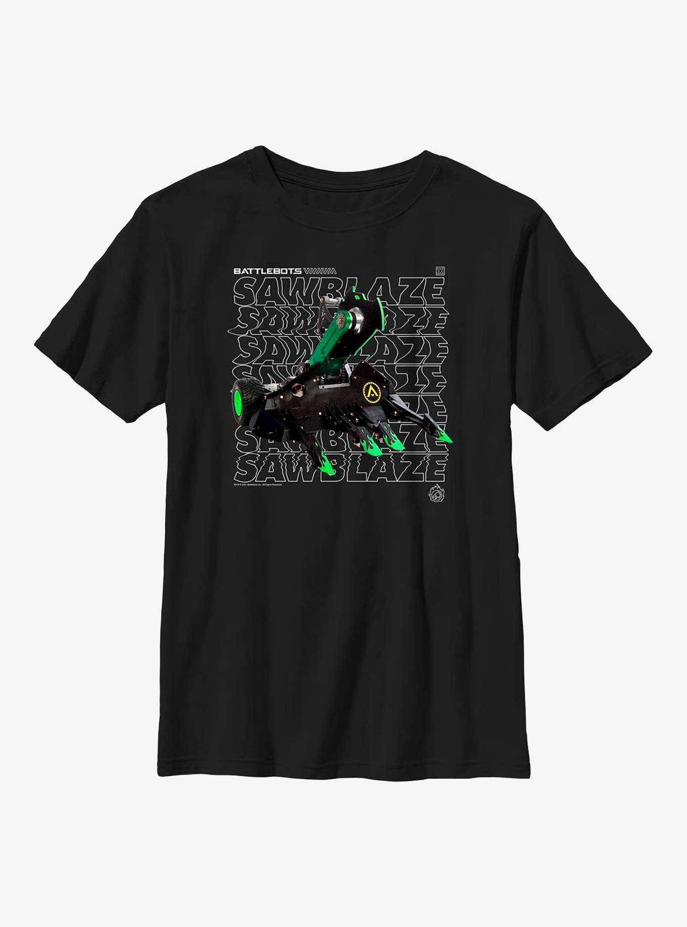 BattleBots Sawblaze Hero Stack Text Youth T-Shirt, , hi-res