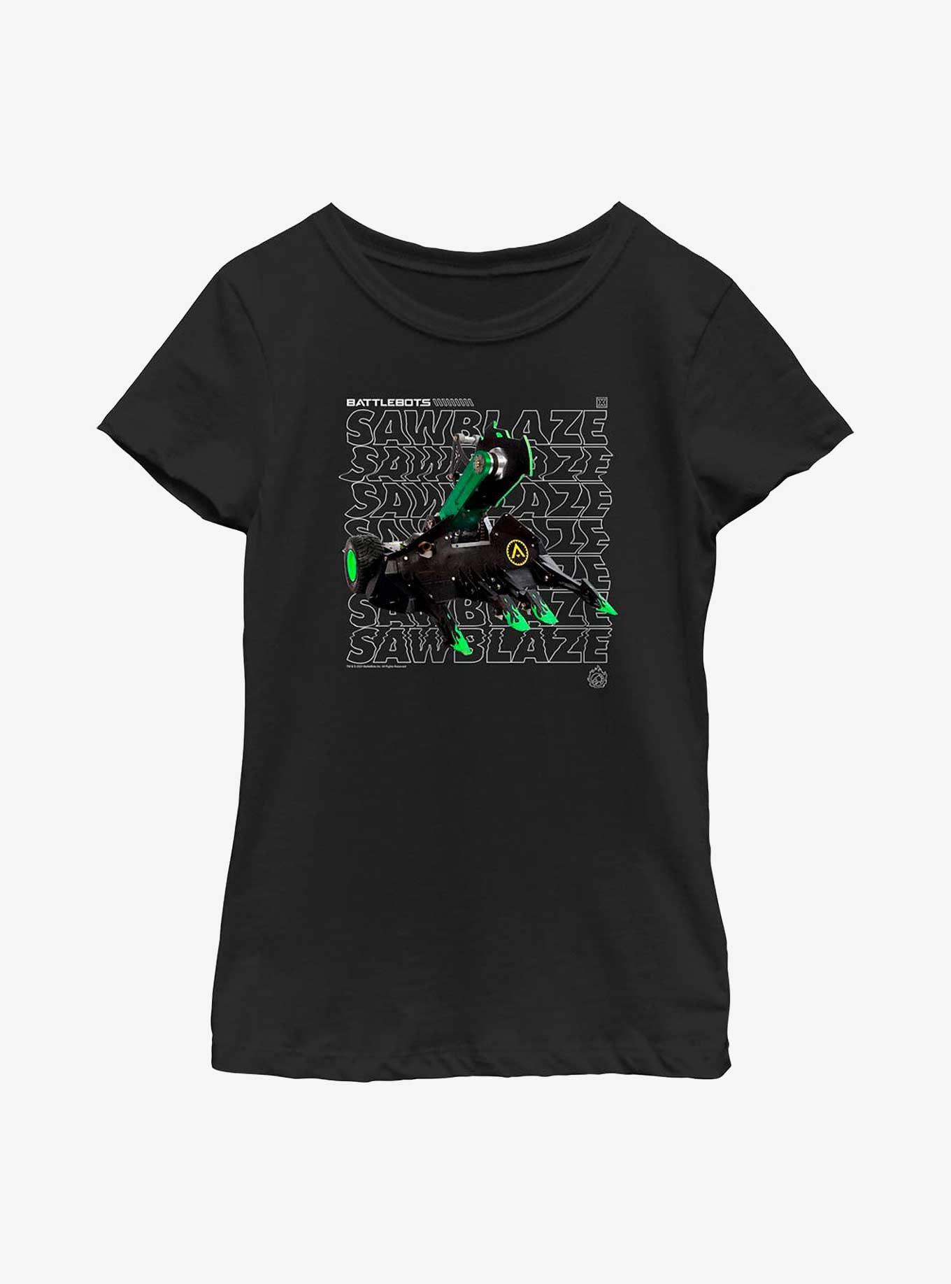 BattleBots Sawblaze Hero Stack Text Youth T-Shirt, , hi-res
