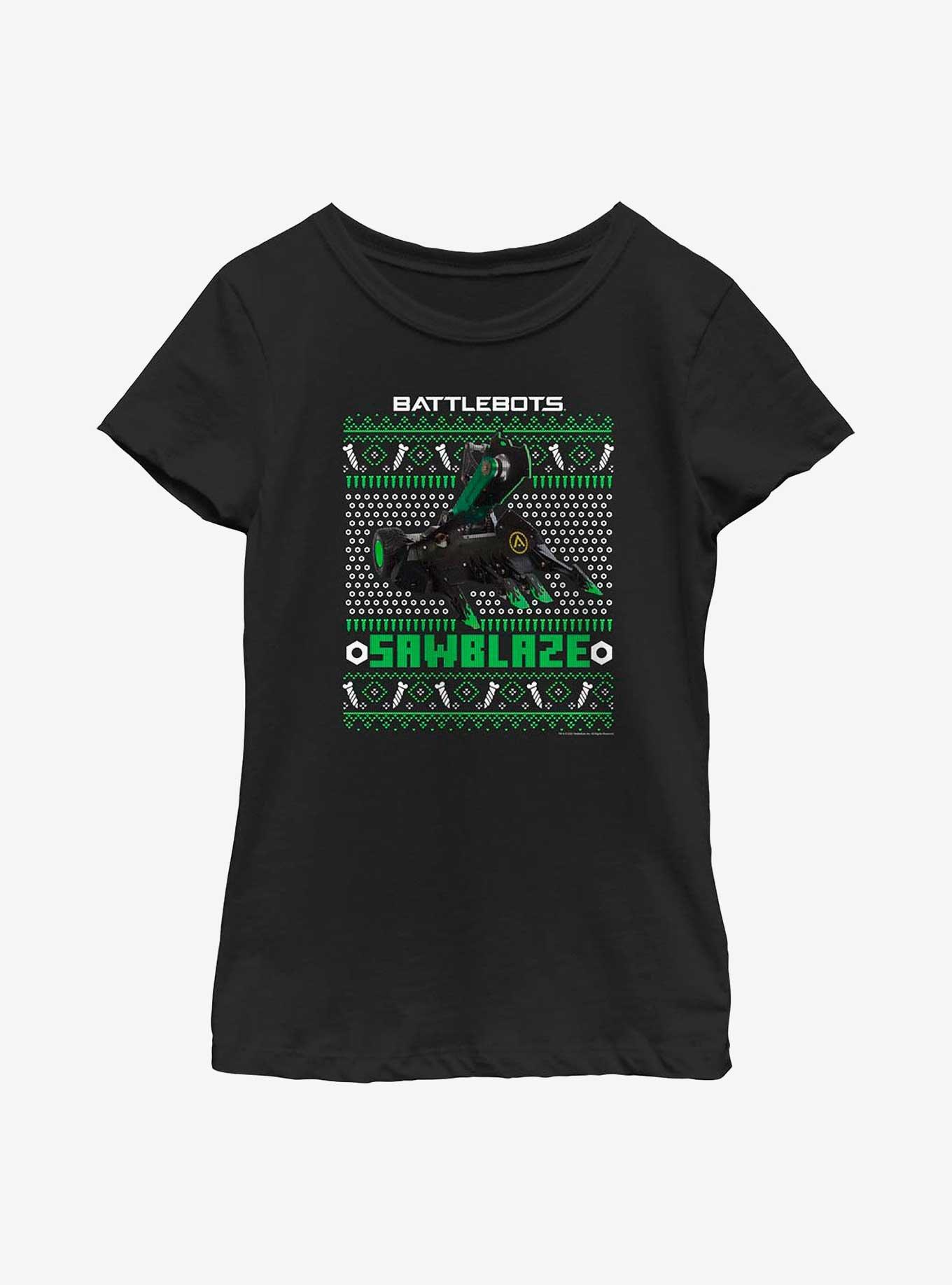 BattleBots Sawblaze Ugly Holiday Youth T-Shirt, BLACK, hi-res