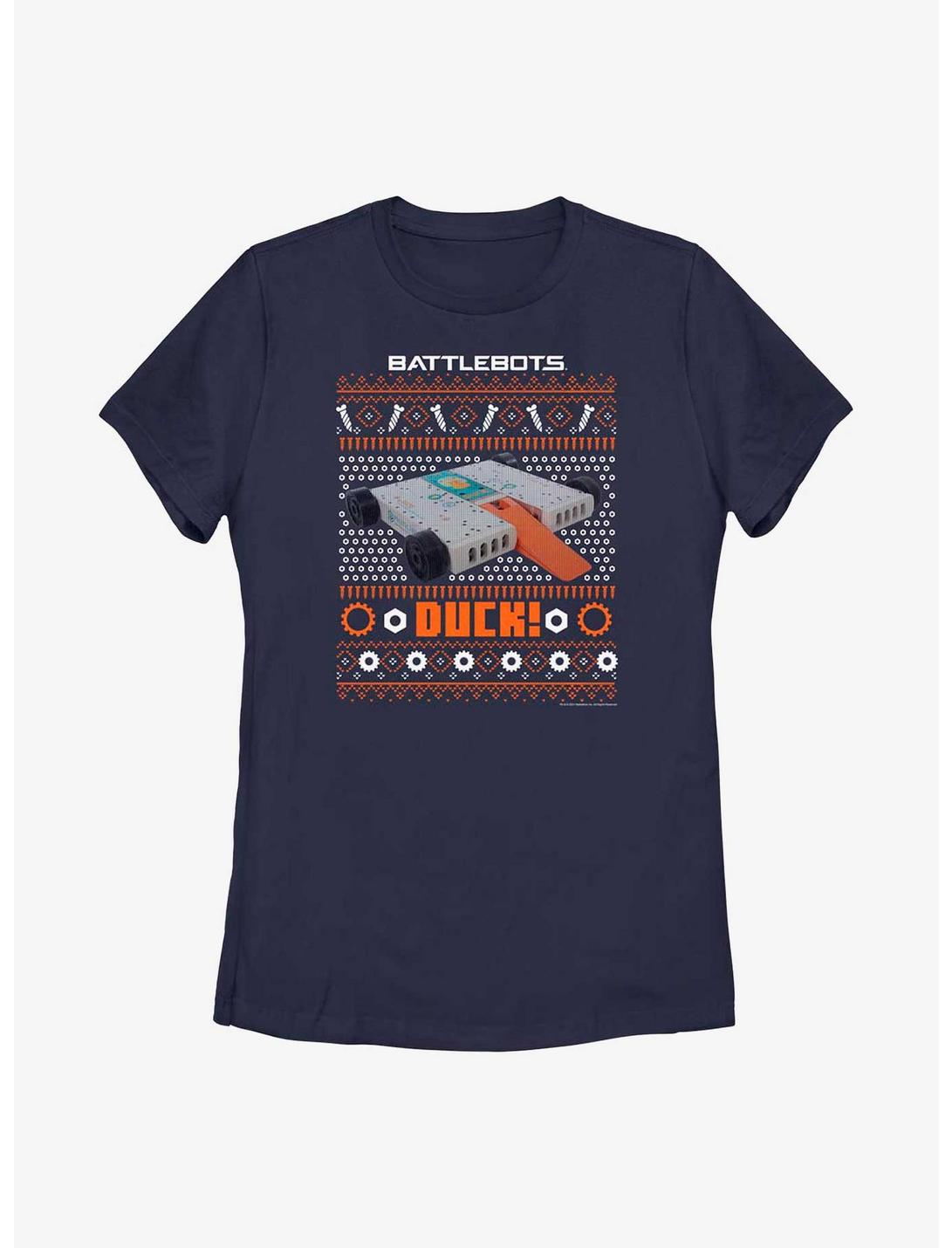 BattleBots Duck! Ugly Holiday Womens T-Shirt, NAVY, hi-res