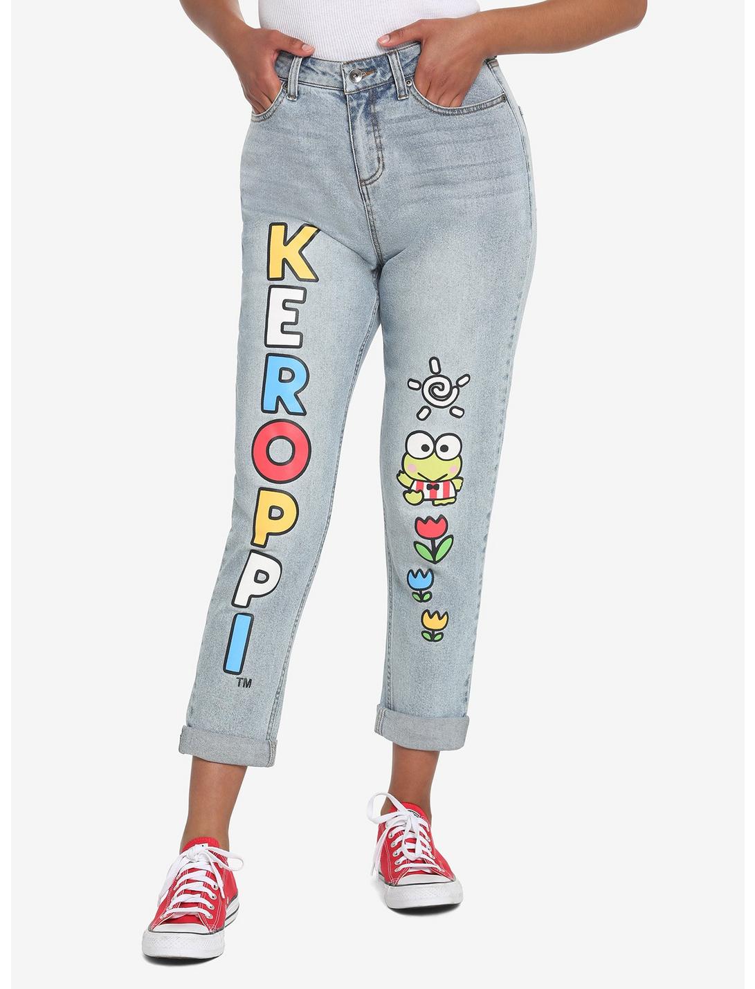 Keroppi Name Mom Jeans, LIGHT WASH, hi-res