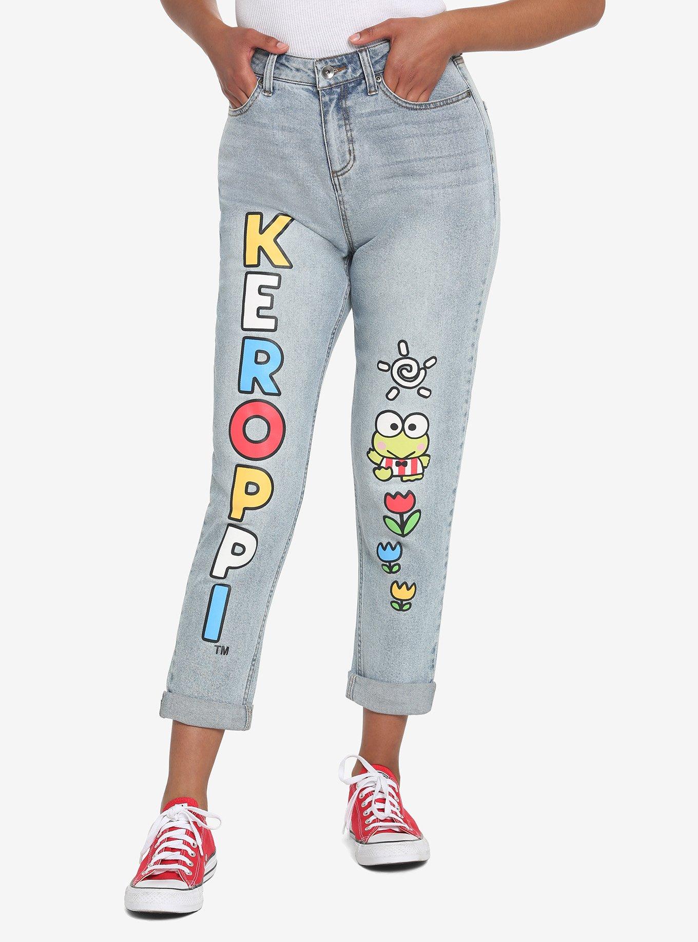 Keroppi Name Mom Jeans, LIGHT WASH, hi-res