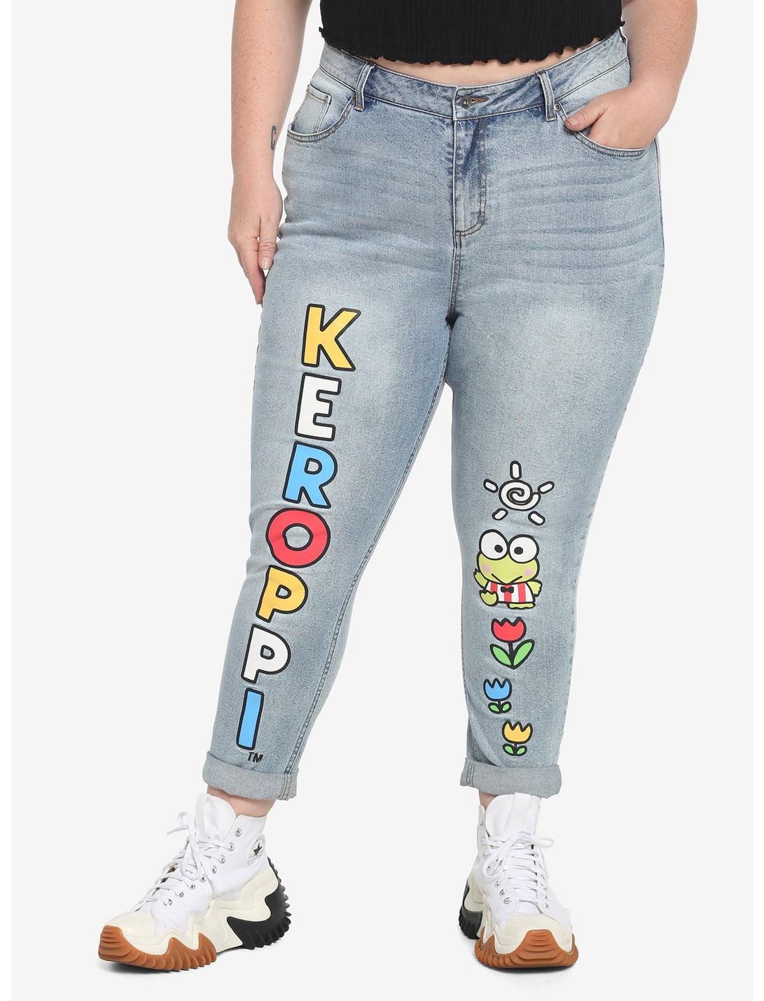Keroppi Name Mom Jeans Plus Size, LIGHT WASH, hi-res