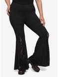 Black Front Lace Flare Leggings Plus Size, BLACK, hi-res