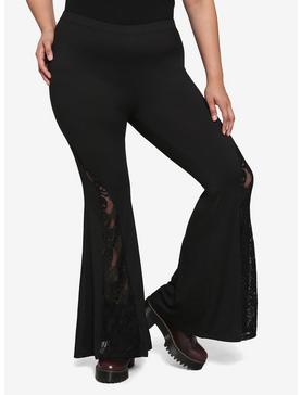 Black Front Lace Flare Leggings Plus Size, , hi-res