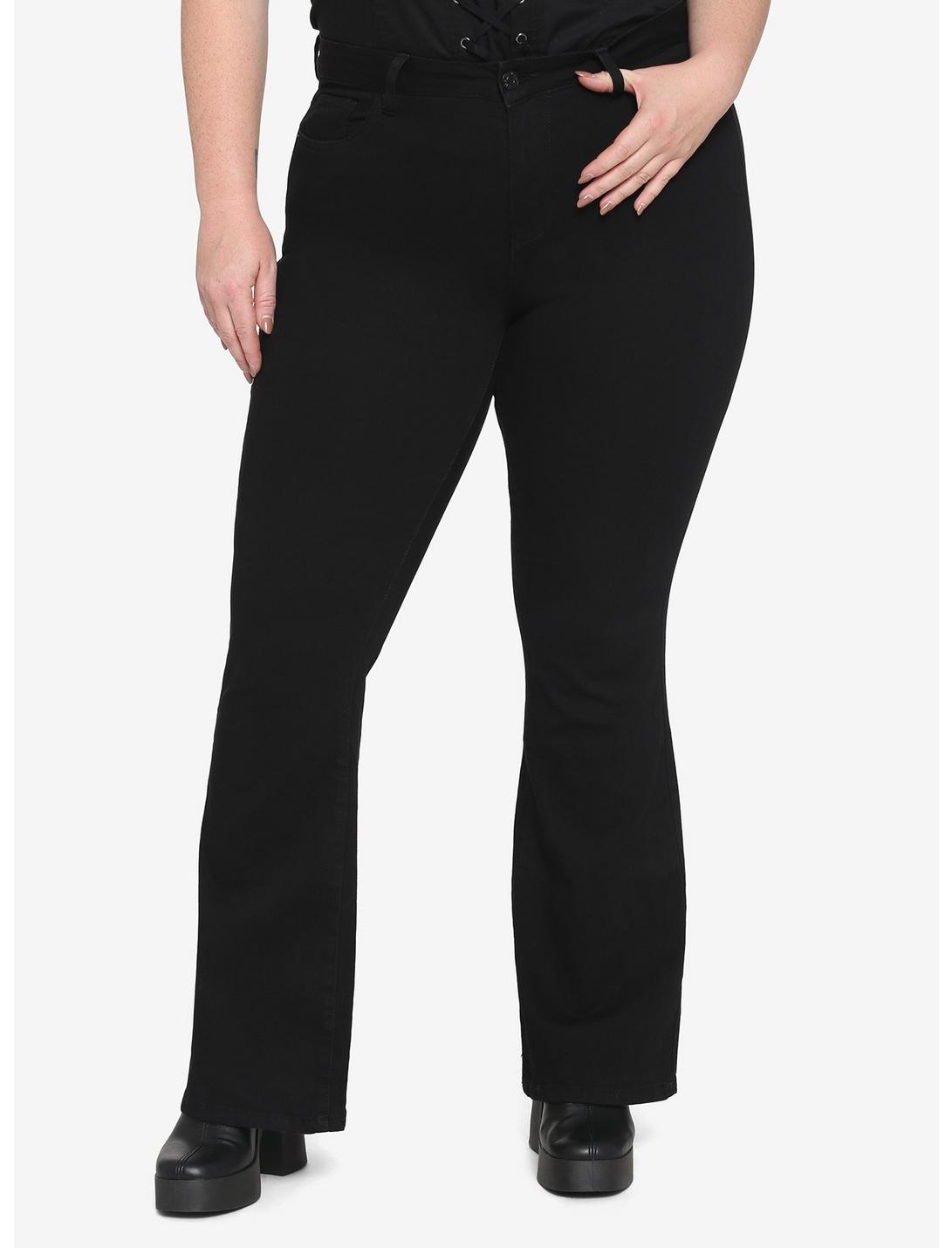 Black Flare Jeans Plus Size, BLACK, hi-res