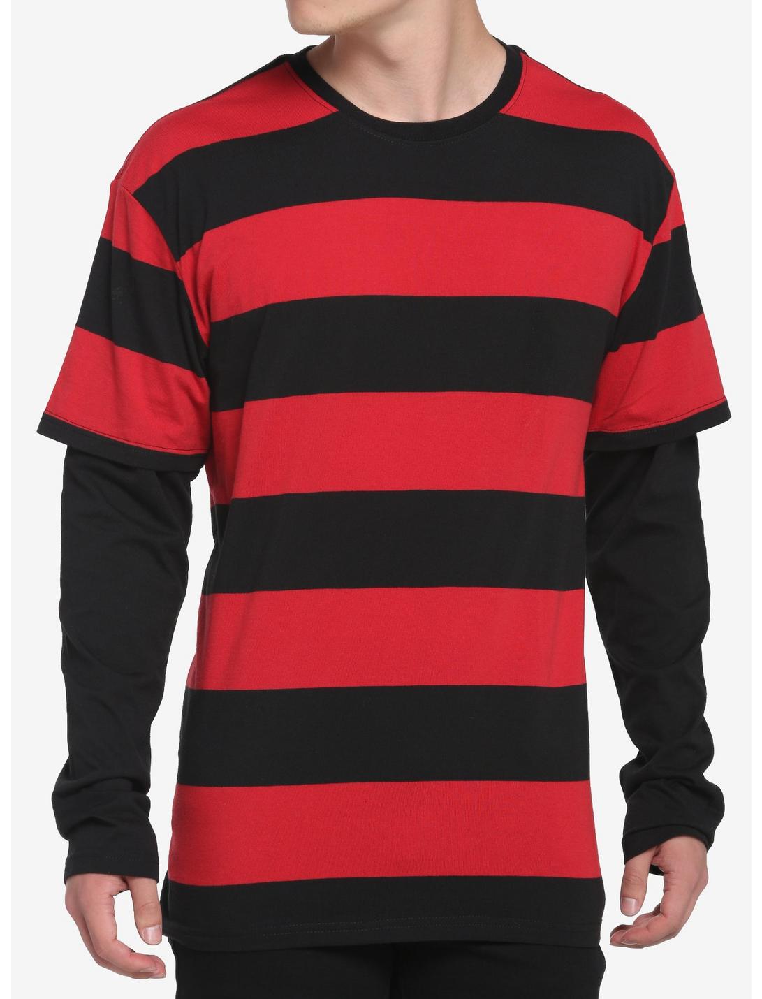 Forbedre fingeraftryk husdyr Black & Red Stripe Twofer Long-Sleeve T-Shirt | Hot Topic