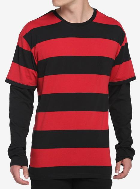 Black & Red Stripe Twofer Long-Sleeve T-Shirt | Hot Topic