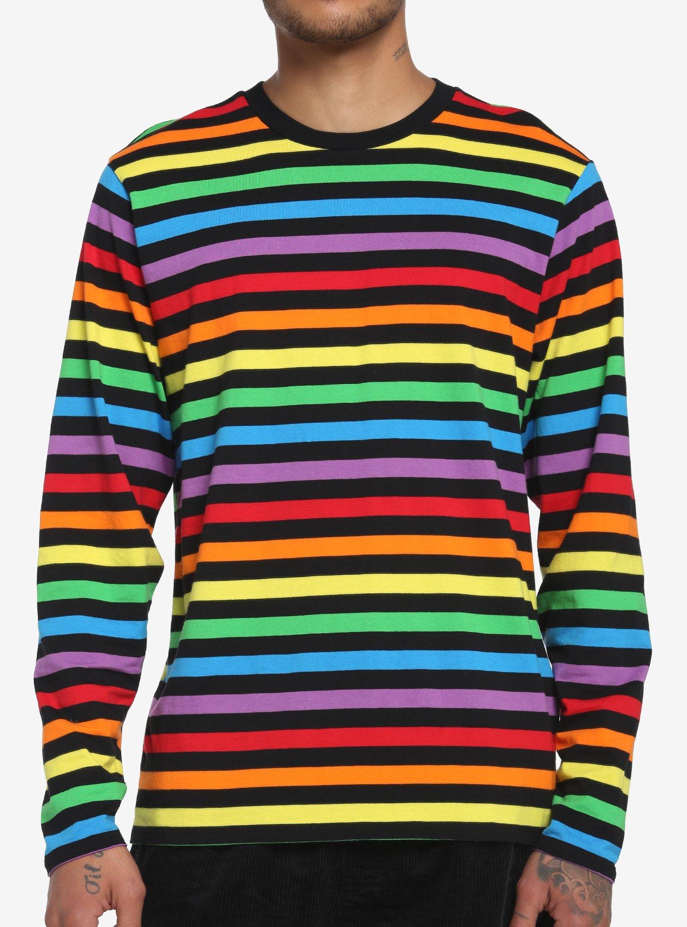 Black & Rainbow Stripe Long-Sleeve T-Shirt, RAINBOW, hi-res