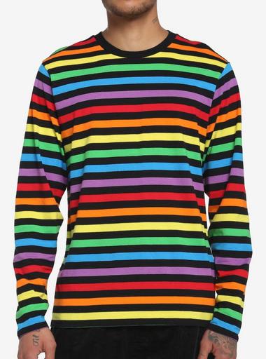 【BAON】Ranbo Stripe Long Sleeve Tee Black & Rainbow Stripe Long-Sleeve T-Shirt | Hot Topic