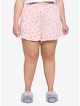 Pastel Mushroom Ruffle Girls Lounge Shorts Plus Size, PINK, hi-res