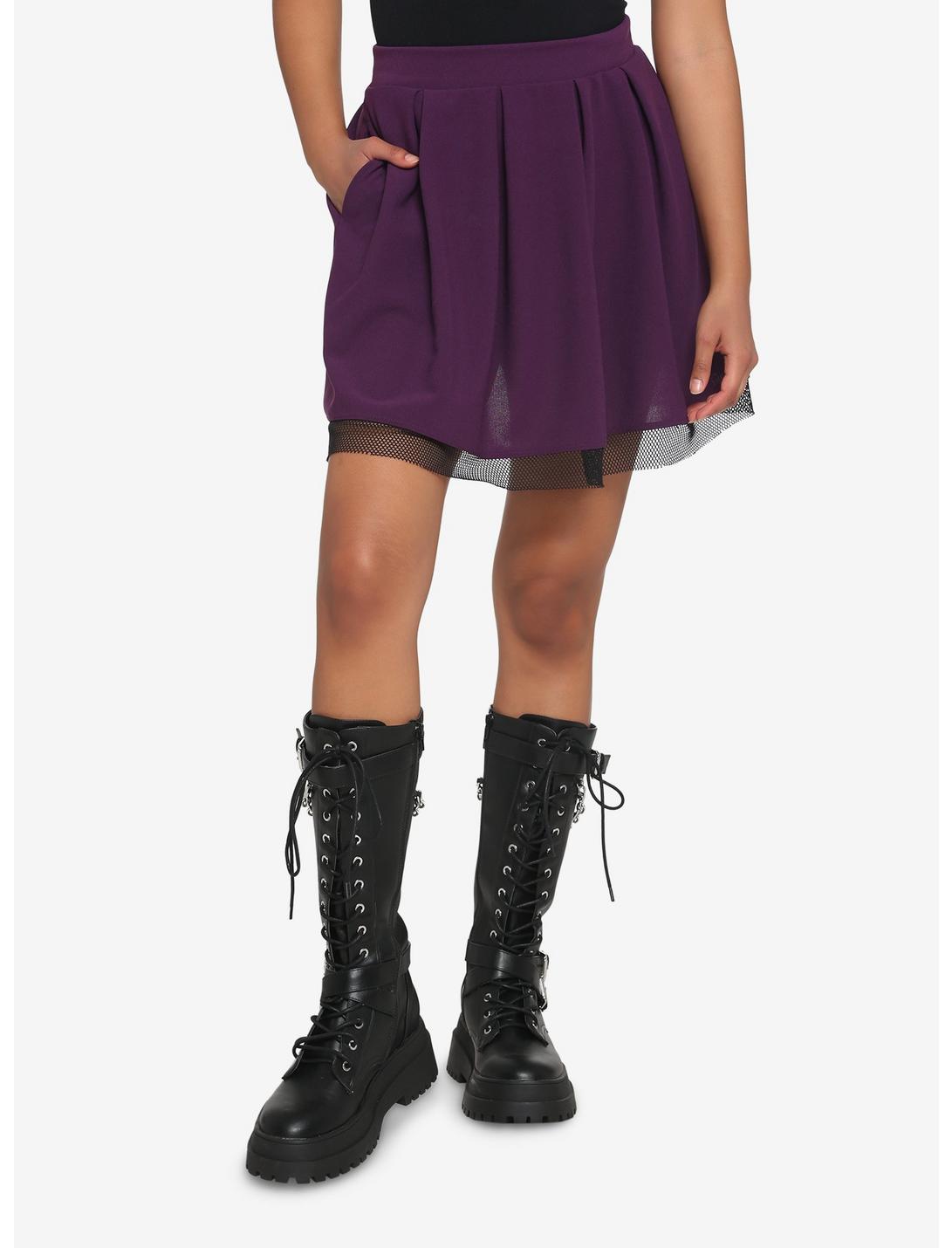Plus Size Purple Fishnet Skirt, PURPLE, hi-res