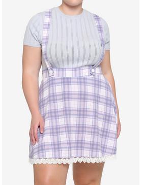 Pink & Purple Plaid Lace Suspender Skirt Plus Size, , hi-res