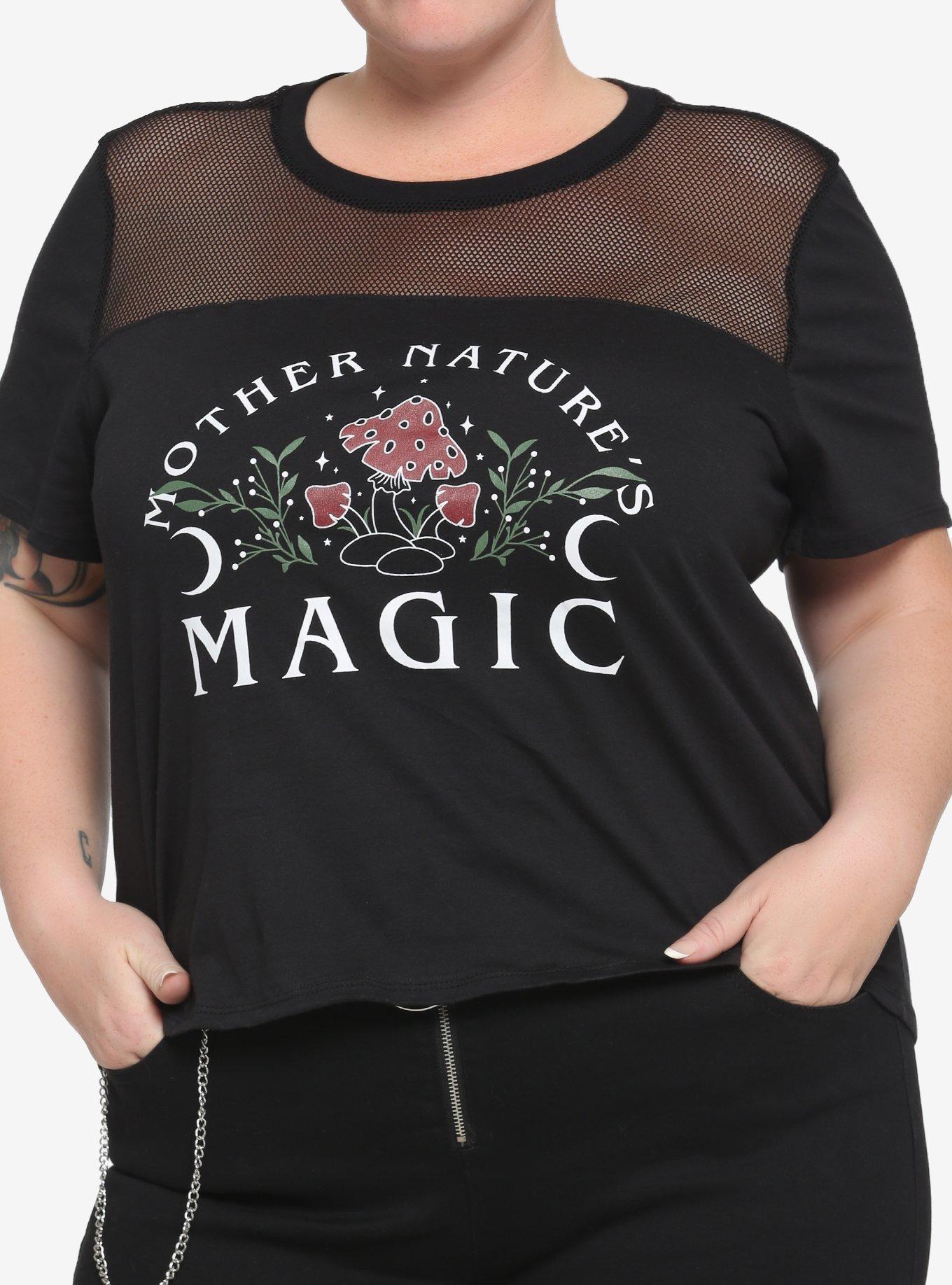 Mother Nature's Magic Mushroom Boxy Girls Crop T-Shirt Plus Size, BLACK, hi-res