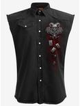 Death Tarot Sleeveless Woven Button-Up, BLACK, hi-res
