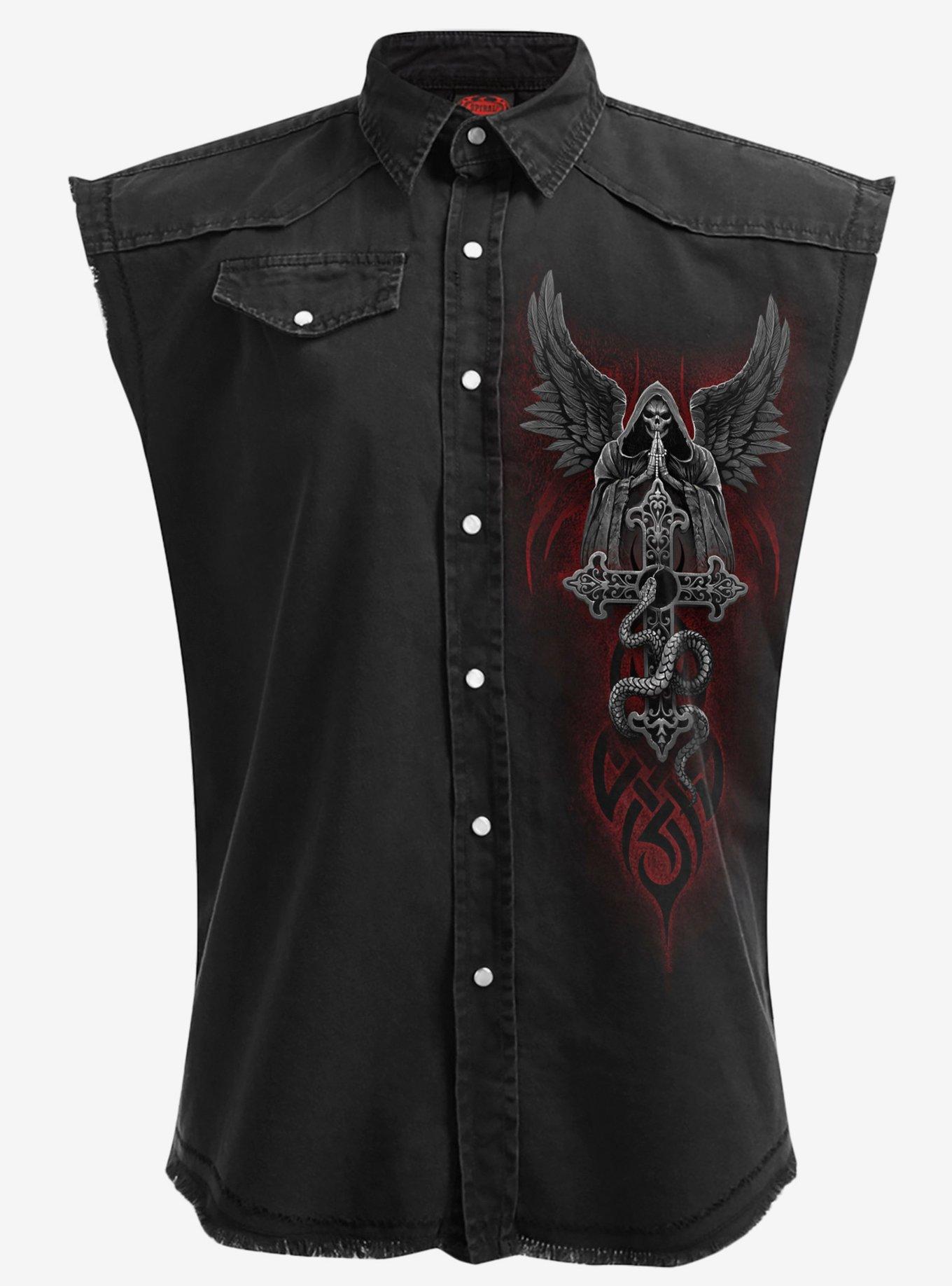 The Dead Sleeveless Woven Button-Up, BLACK, hi-res