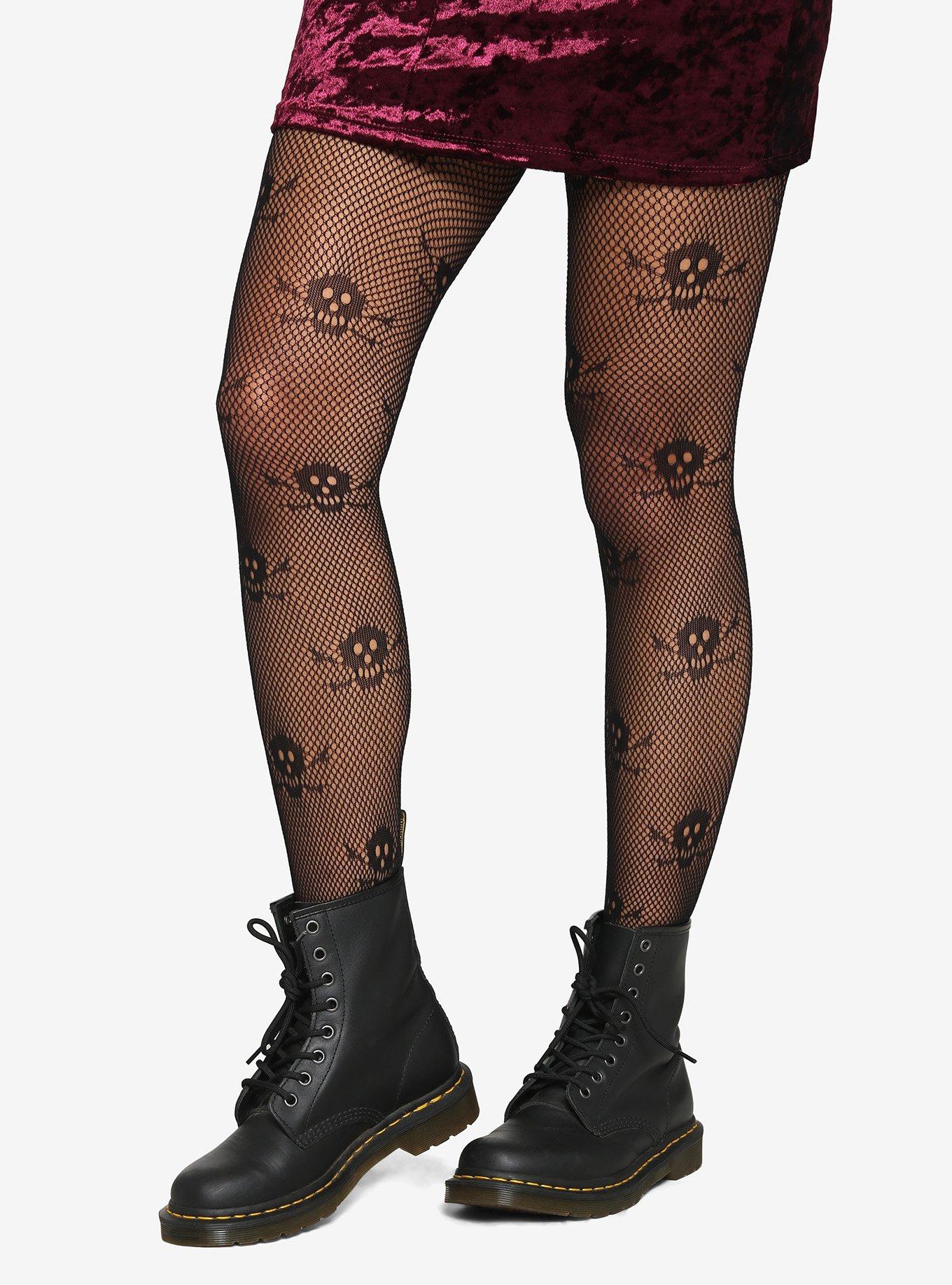 wsevypo Women Fishnet Stockings Sexy Lingeire Skull Print Tights Pantyhose  for Halloween 