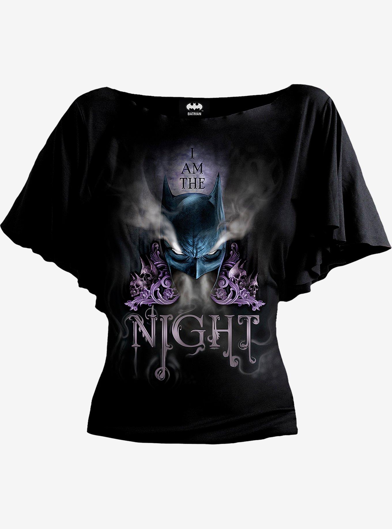 DC Comics Batman I Am The Night Boat Neck Bat Sleeve Top, BLACK, hi-res