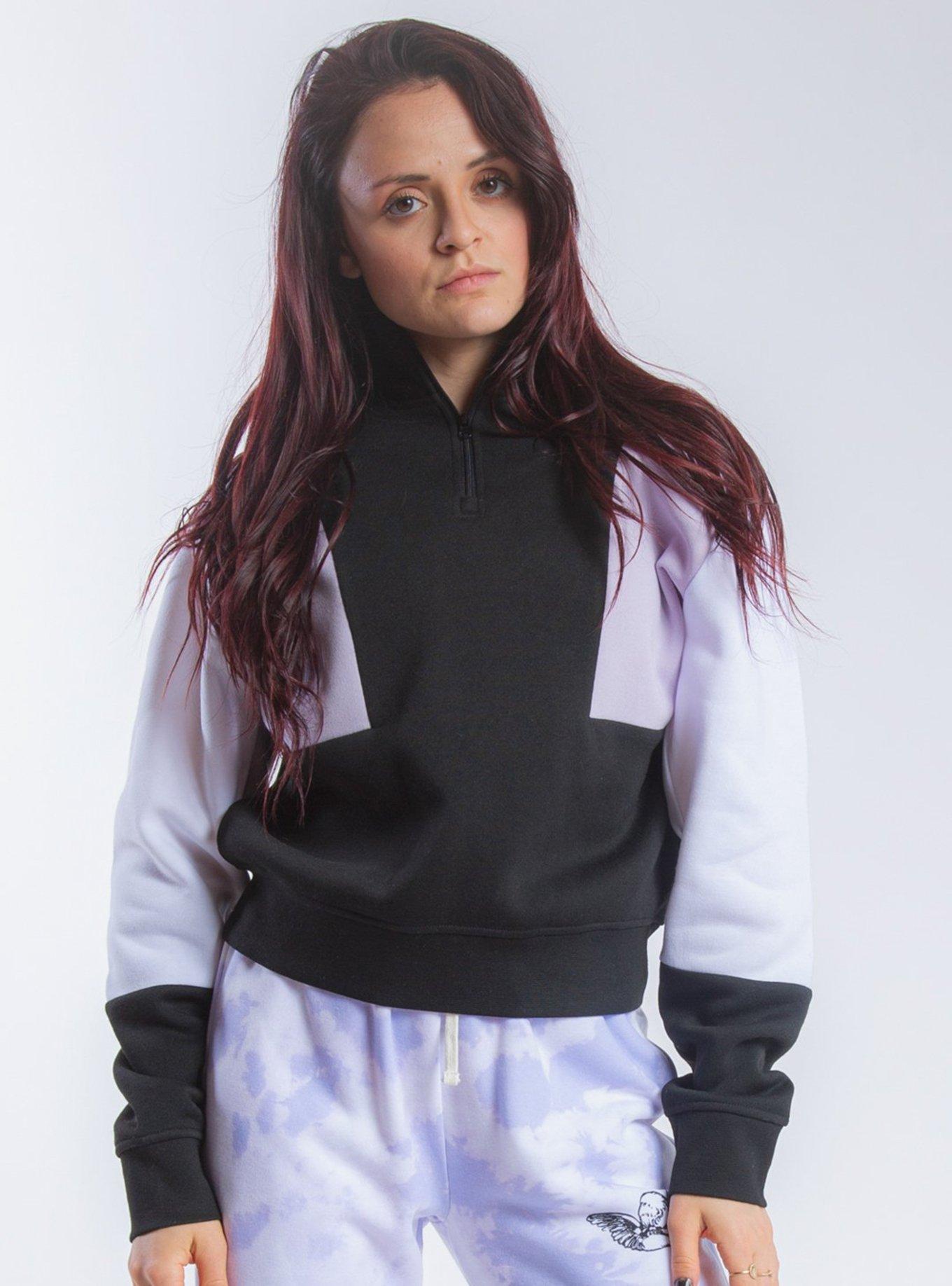 Black Color Block Quarter Zip Pullover, BLACK, hi-res