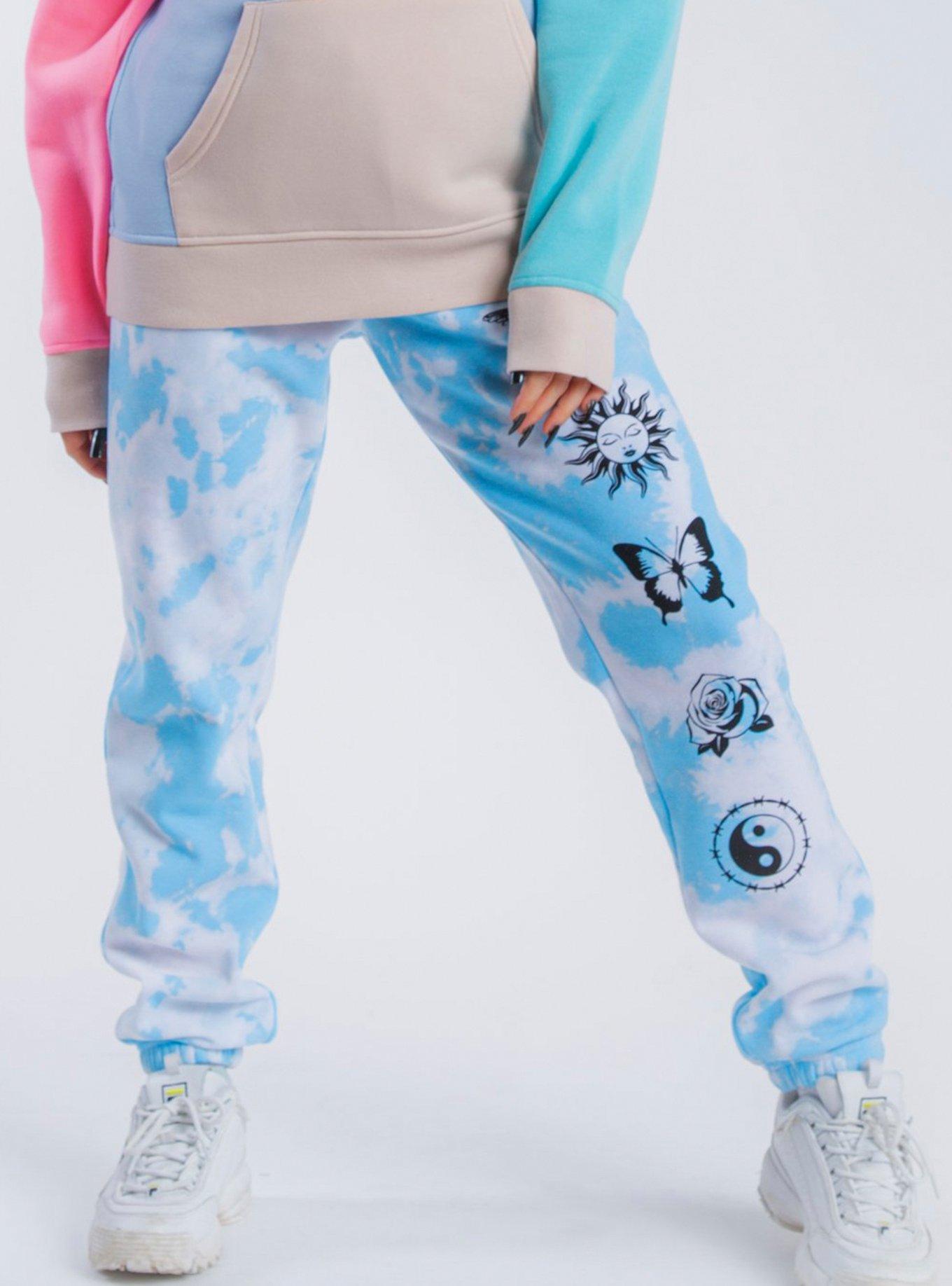 Light Blue Tie Dye Sweatpants, BLUE, hi-res