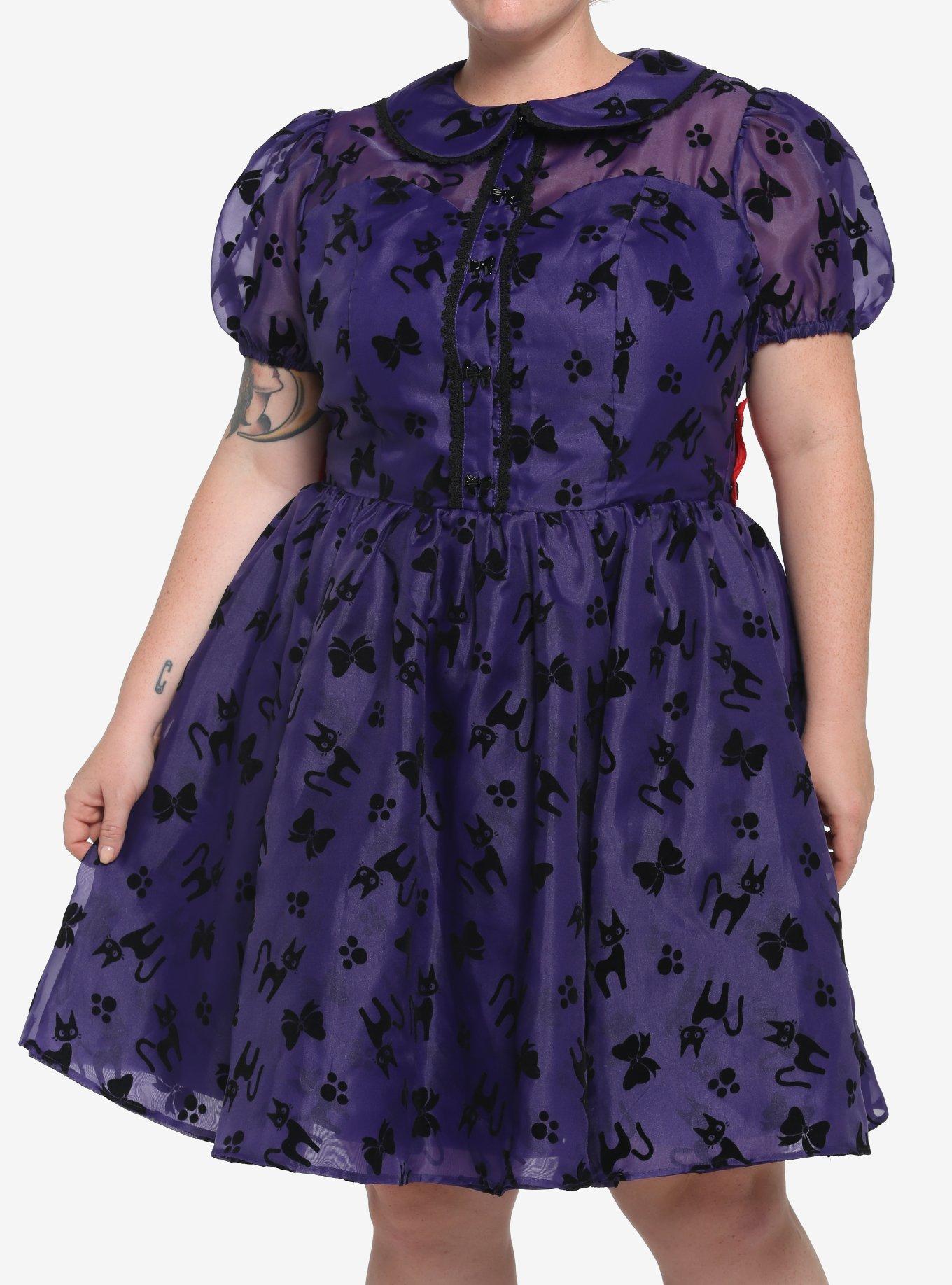 Her Universe Studio Ghibli Kiki's Delivery Service Jiji Puffy Organza Dress Plus Size, DARK PURPLE, hi-res