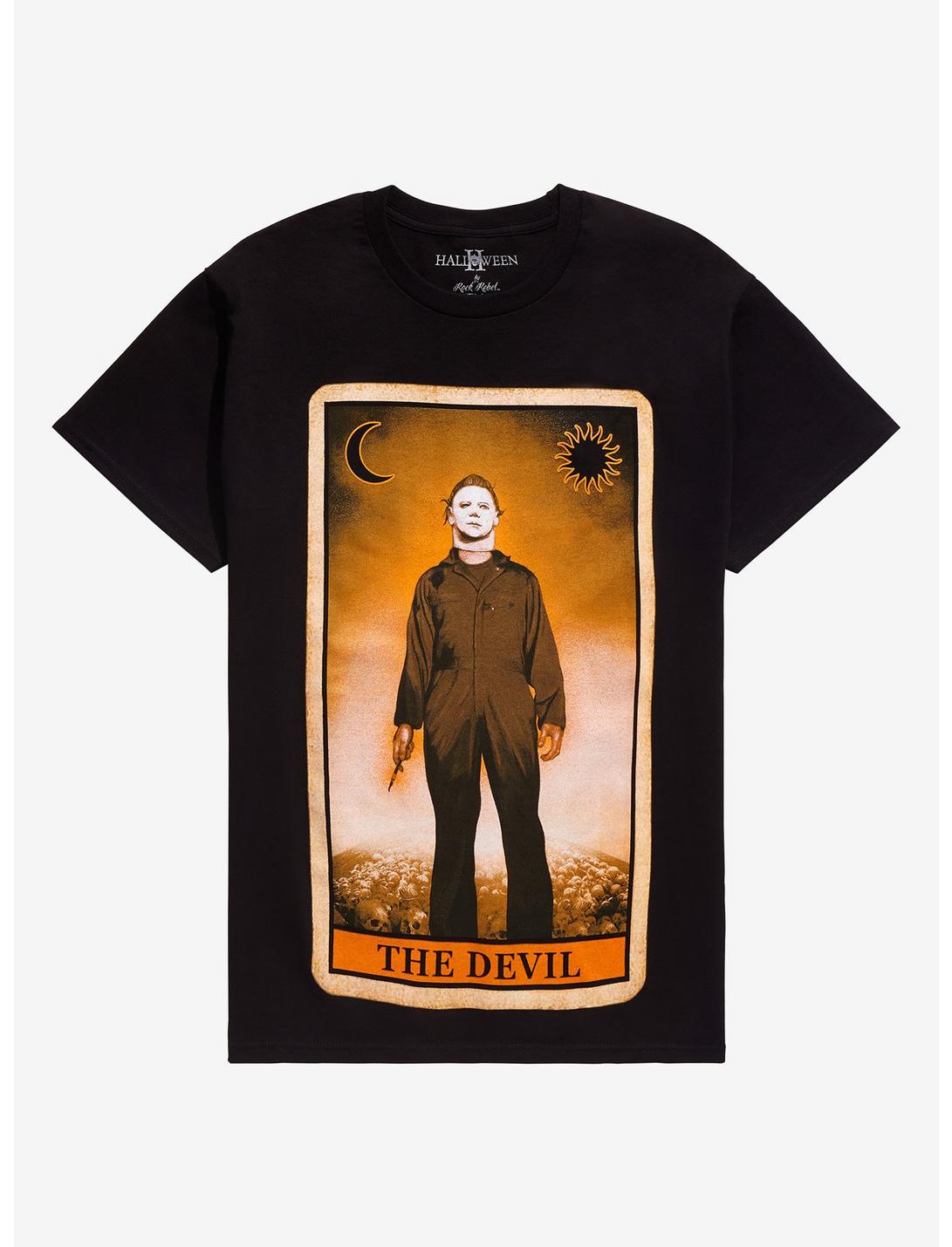 Halloween Michael Myers The Devil Tarot Card T-Shirt, BLACK, hi-res