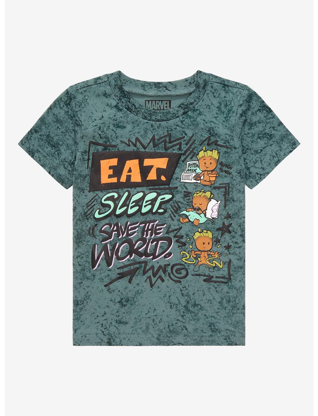 Marvel Guardians of the Galaxy Groot Eat Sleep Tie-Dye Toddler T-Shirt - BoxLunch Exclusive, DARK GREEN, hi-res