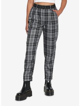Black & Gray Plaid Pants With Belt, , hi-res