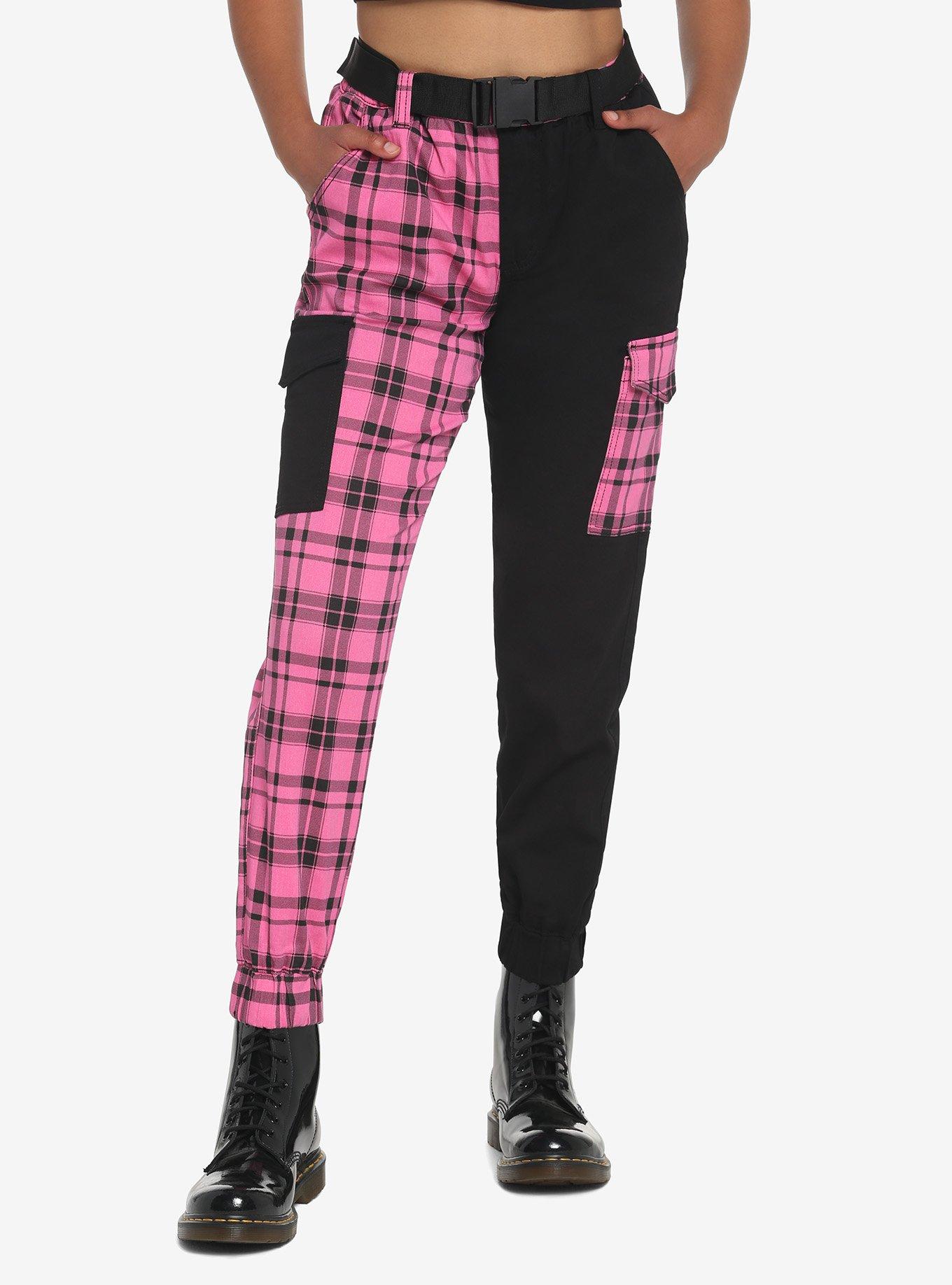 Hot Topic Pants Women S Black Red Plaid Split Pants Goth Elastic Waist  Academia