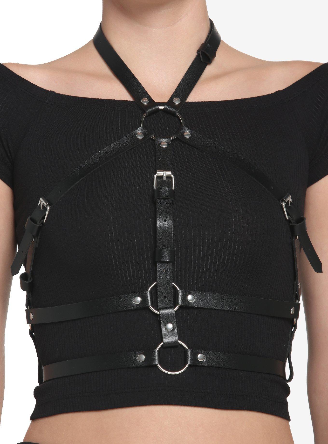 Black Multi Strap Body Harness, SILVER, hi-res