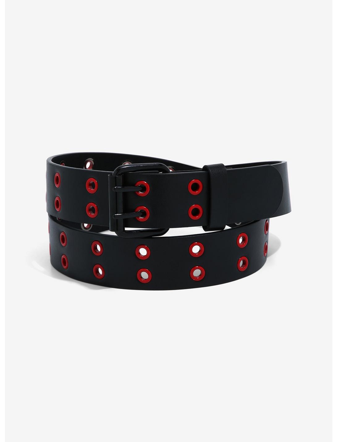 Black & Red Grommet Belt, RED, hi-res