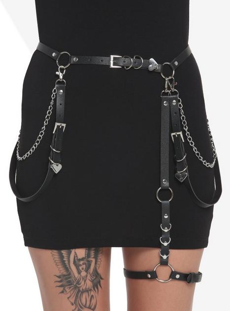 Black Dual Drop Chain Belt With Garter Belt | Hot Topic