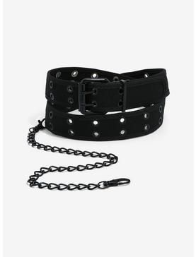 Black Grommet Belt With Chain, , hi-res