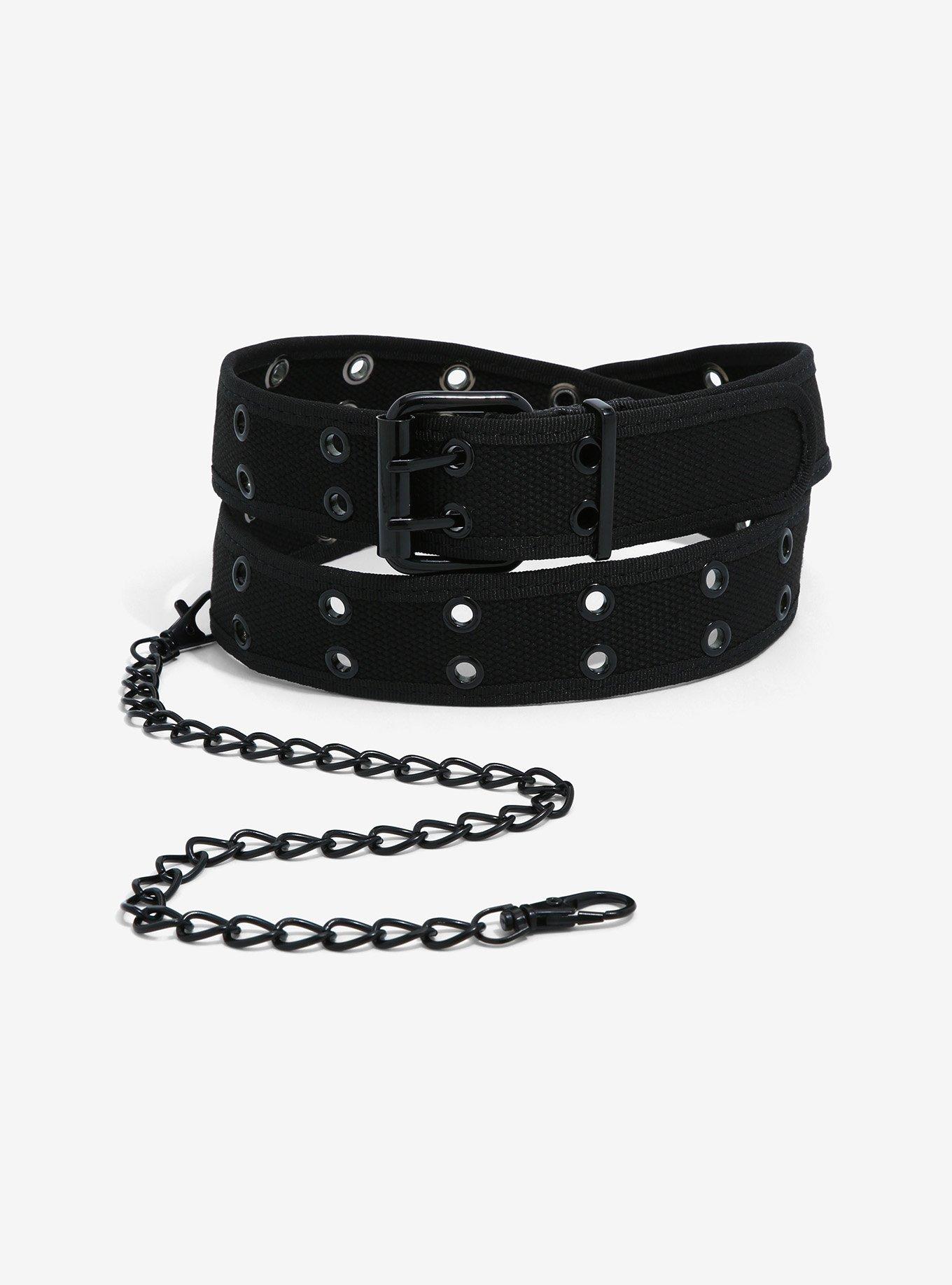 Black Grommet Belt With Chain Hot Topic