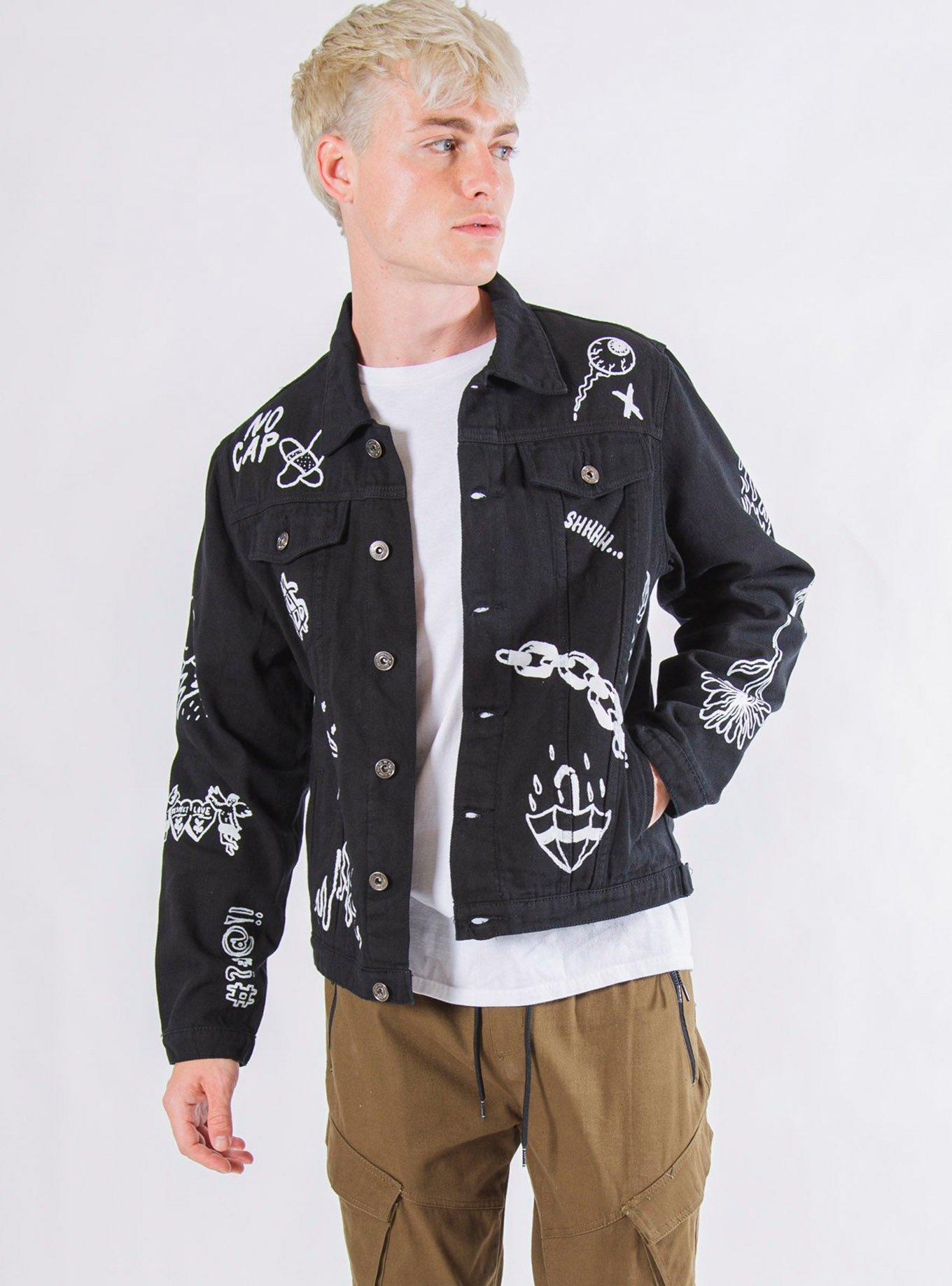 Black True Doodle Denim Jacket, BLACK, hi-res