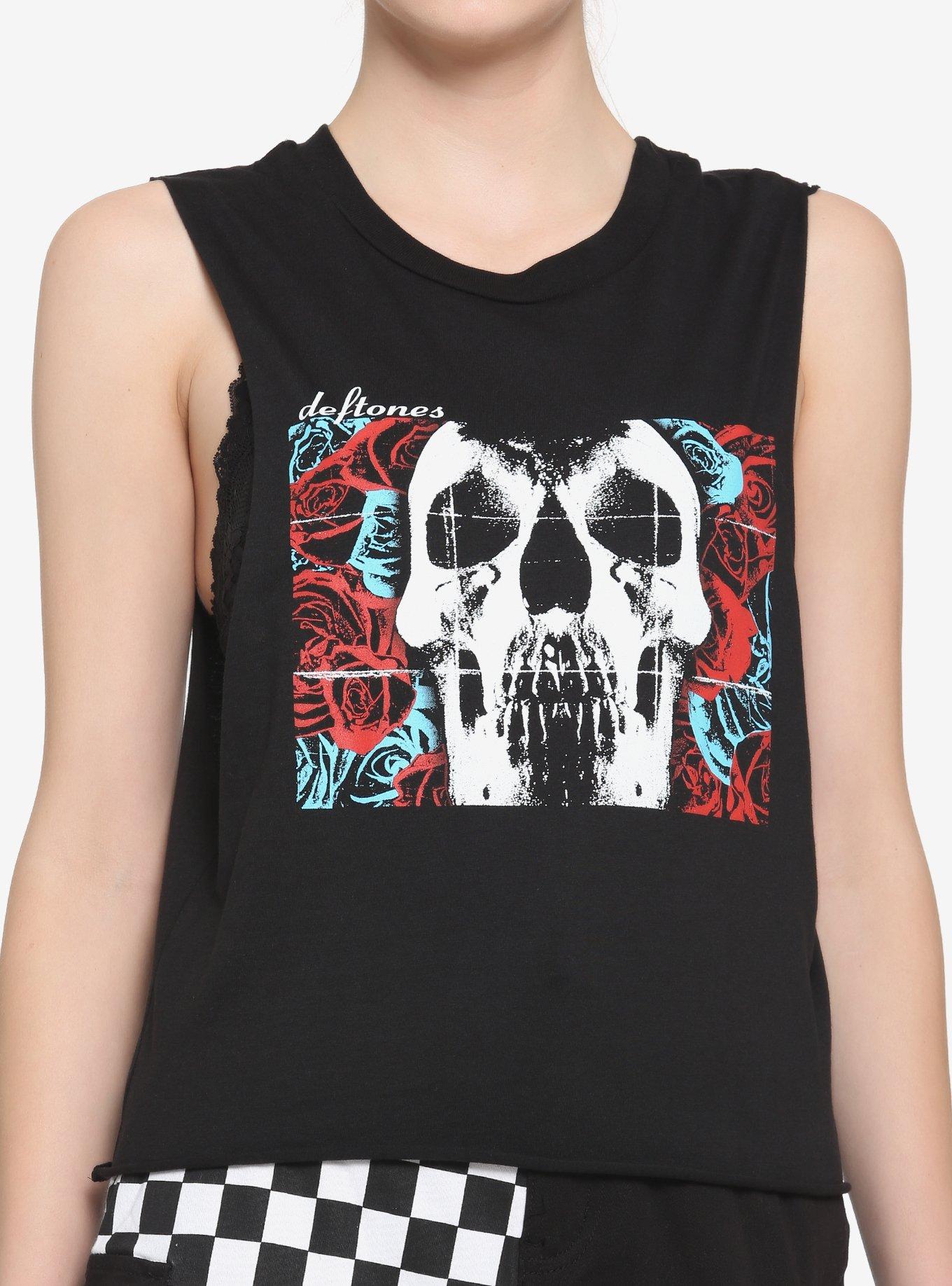 Deftones Self-Titled Album Girls Crop Muscle Tank Top, BLACK, hi-res
