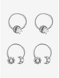 Steel Silver Sun & Moon Curved Barbell & Captive Hoop 4 Pack, SILVER, hi-res