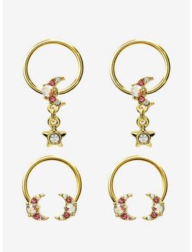 Steel Gold Pink Gem Moon Captive Hoop & Circular Barbell 4 Pack, , hi-res