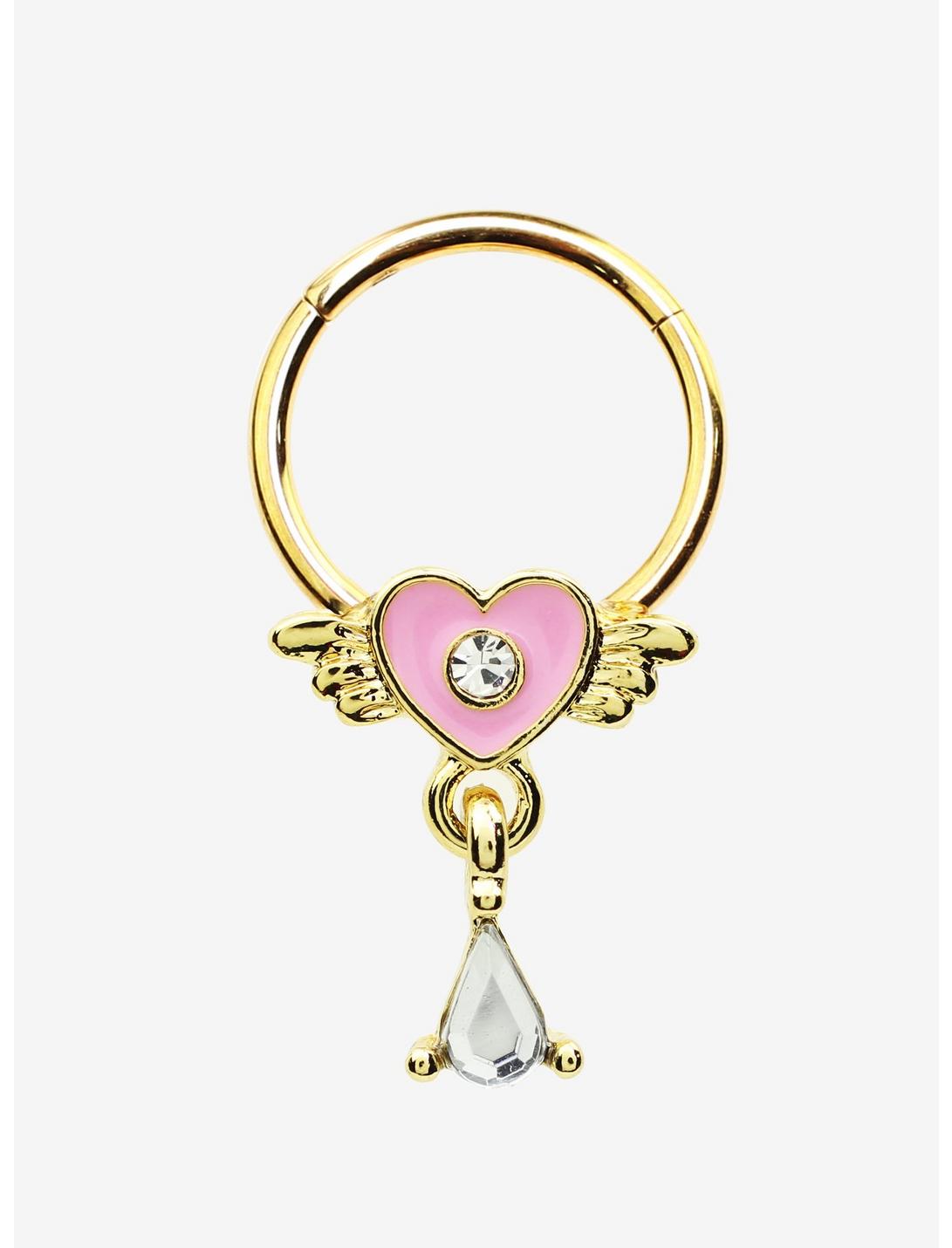 16G Steel Gold Winged Heart Hinged Clicker, , hi-res