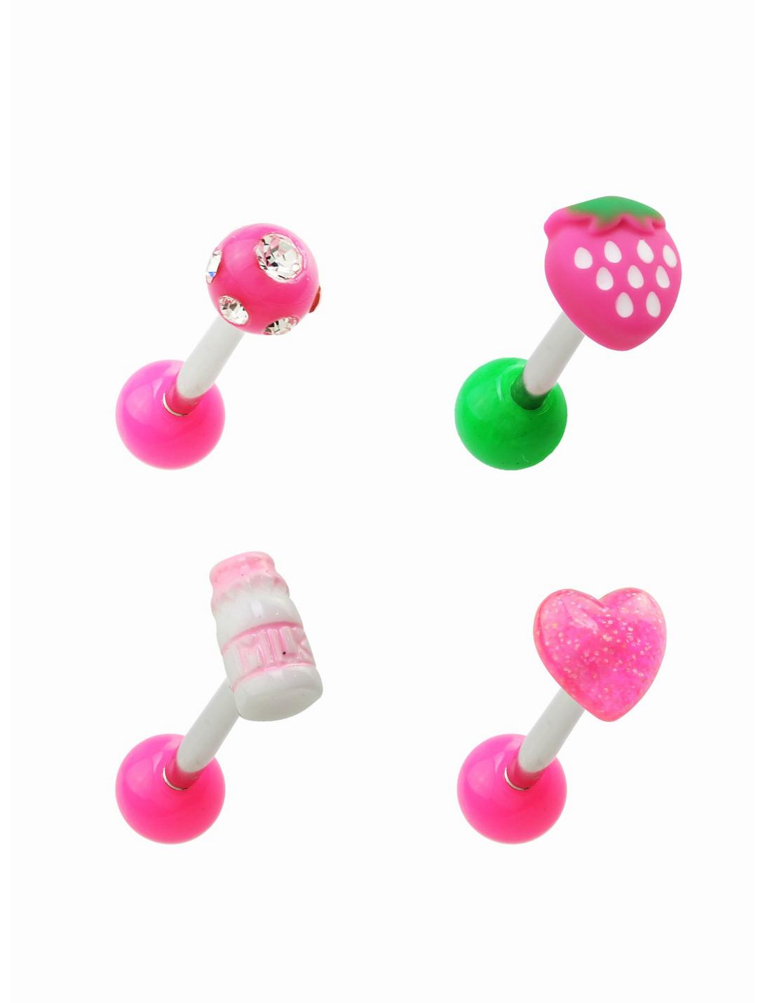 14G Steel Strawberry Milk Tongue Barbell 4 Pack | Hot Topic