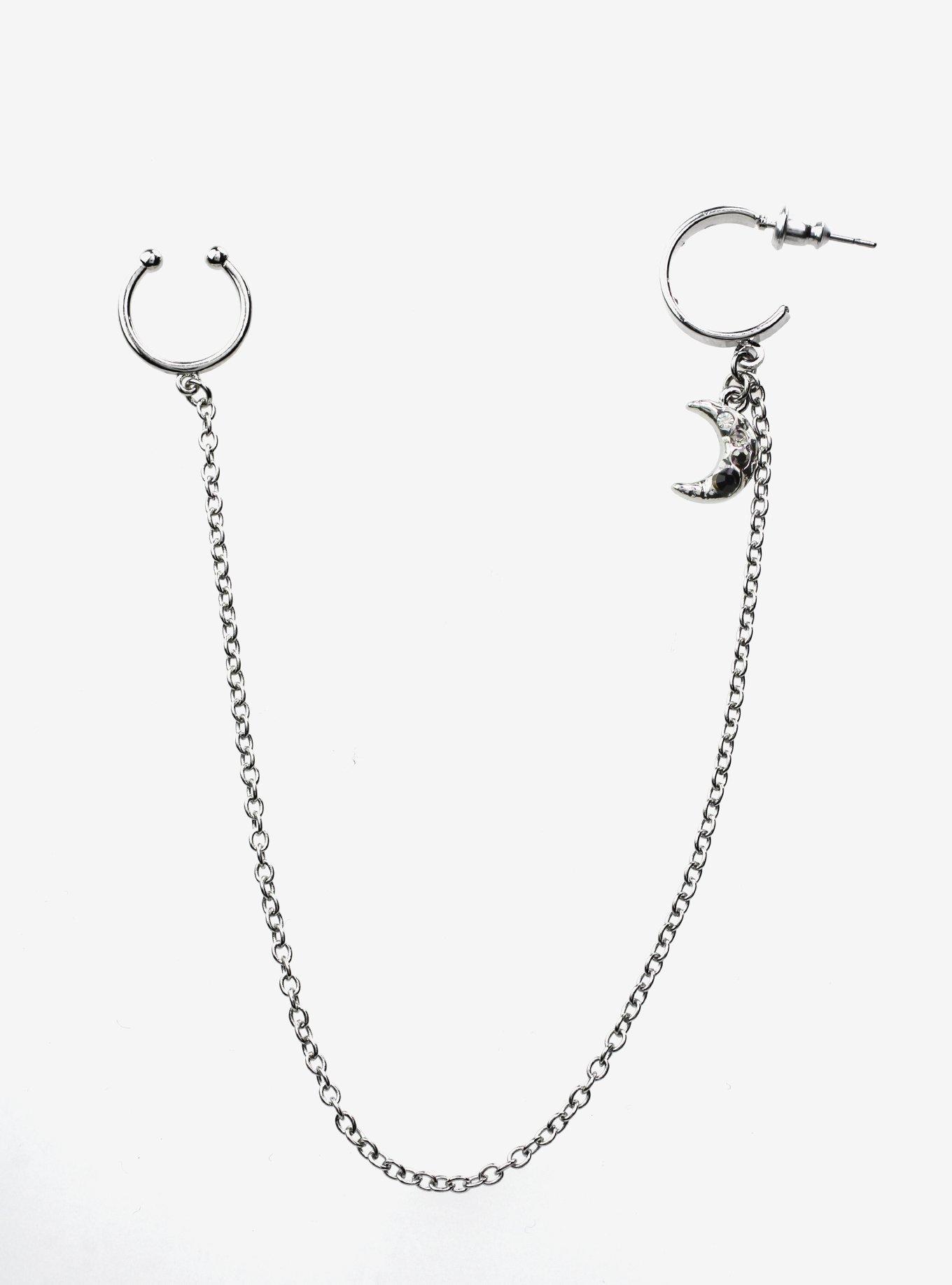 Steel Sparkle Moon Faux Nose Ring & Earring | Hot Topic