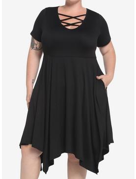 Black Strappy Neckline Dress Plus Size, , hi-res