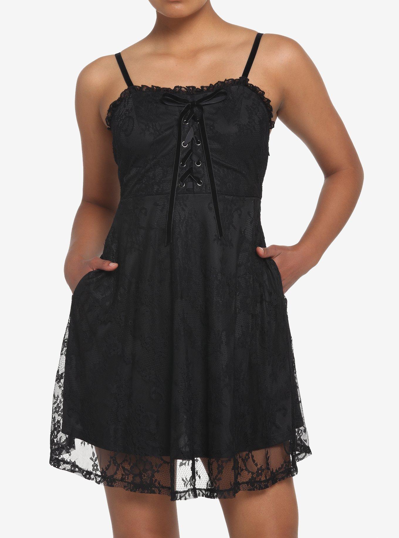 Black Lace-Up Dress, BLACK, hi-res