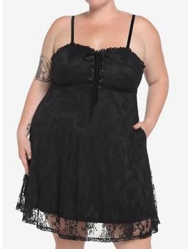 Black Lace-Up Dress Plus Size, , hi-res